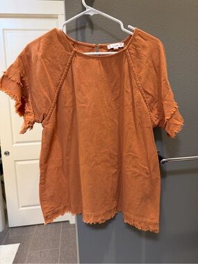 I Love Orange Frayed Short Sleeve Top - Women